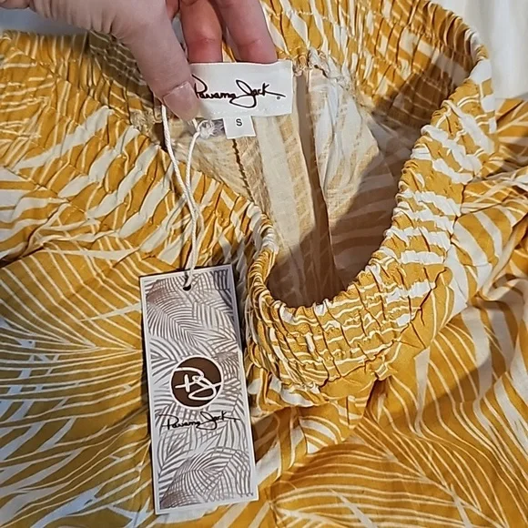 NWT Panarama Jack's Palm Print Yellow Linen Wide Legged Summer Pants - Picture 5 of 7